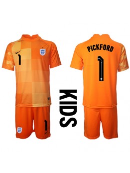 England Jordan Pickford #1 Målvakt Replika Borta Kläder Barn VM 2022 Kortärmad (+ byxor)